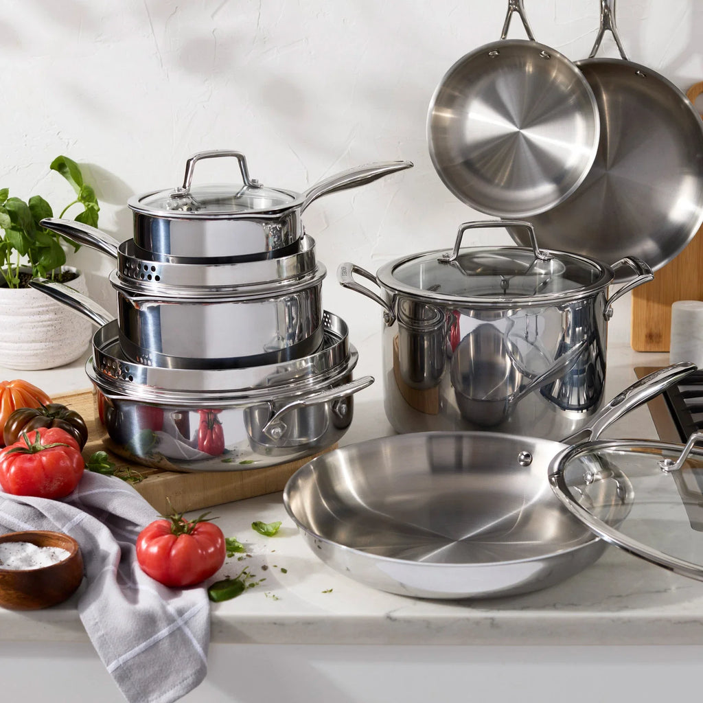 Tri-Ply Clad Stainless Steel 12-piece Cookware Set, NEW