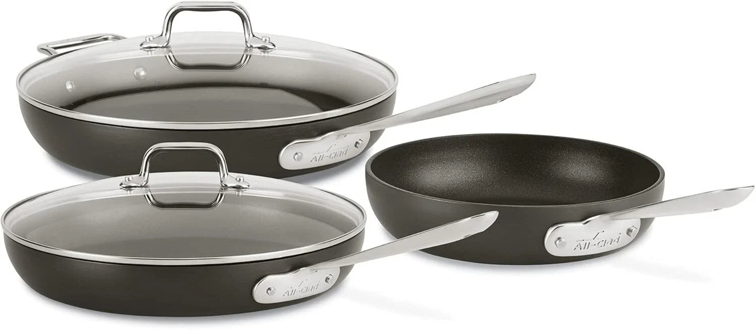 New All-Clad HA1 Hard Anodized Non Stick Fry Pan Set 5 Pc