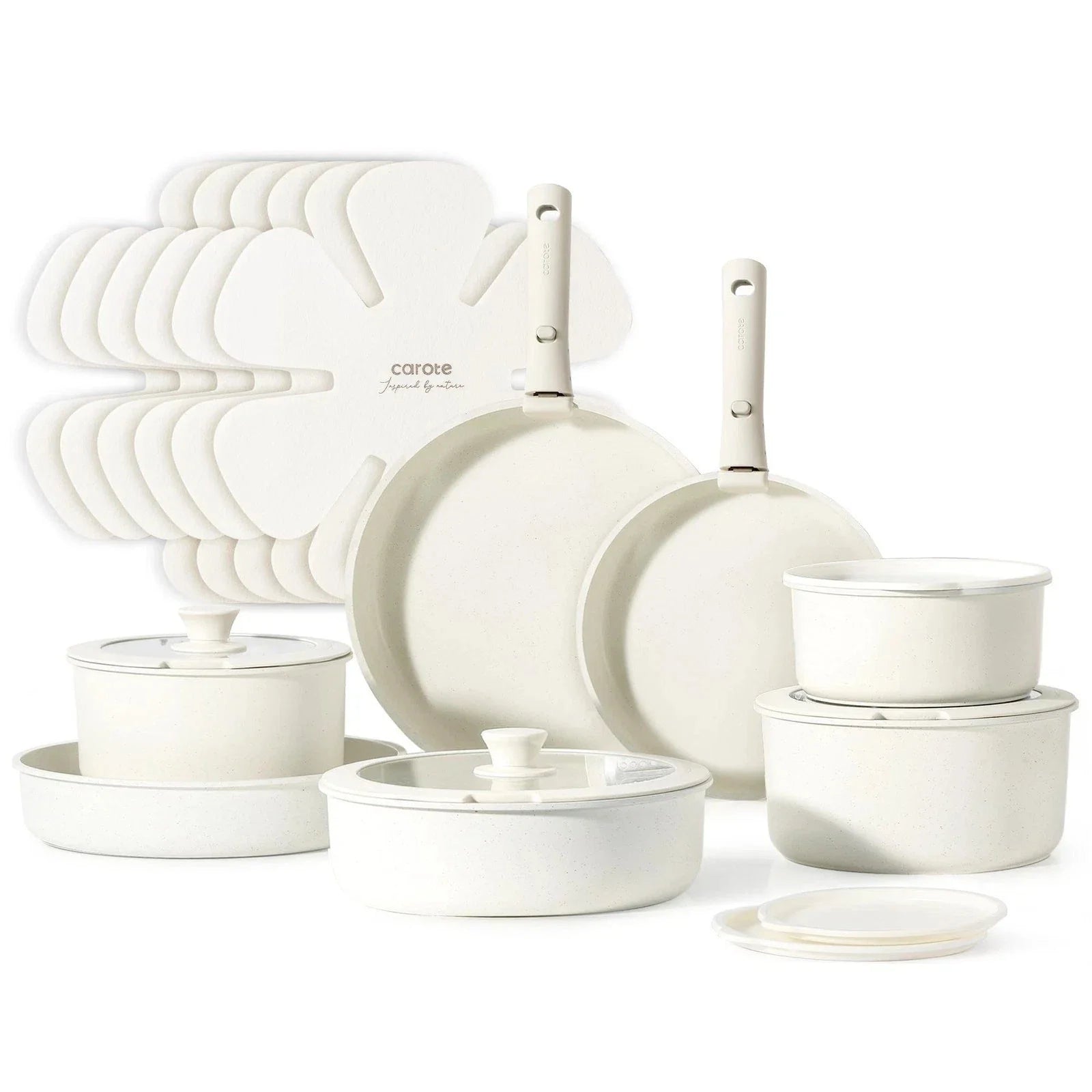 🌟 BRAND NEW IN BOX – 21-PC CAROTE CERAMIC COOKWARE SET – CREAM COLOR – FREE USA